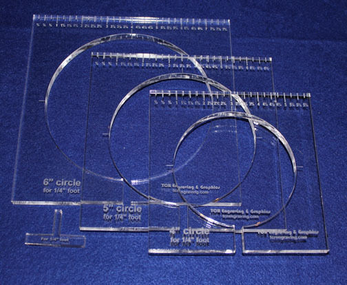 3 Piece Inside Circle Set w/Rulers  ~3/8" Thick -  Long Arm- For 1/4" Foot