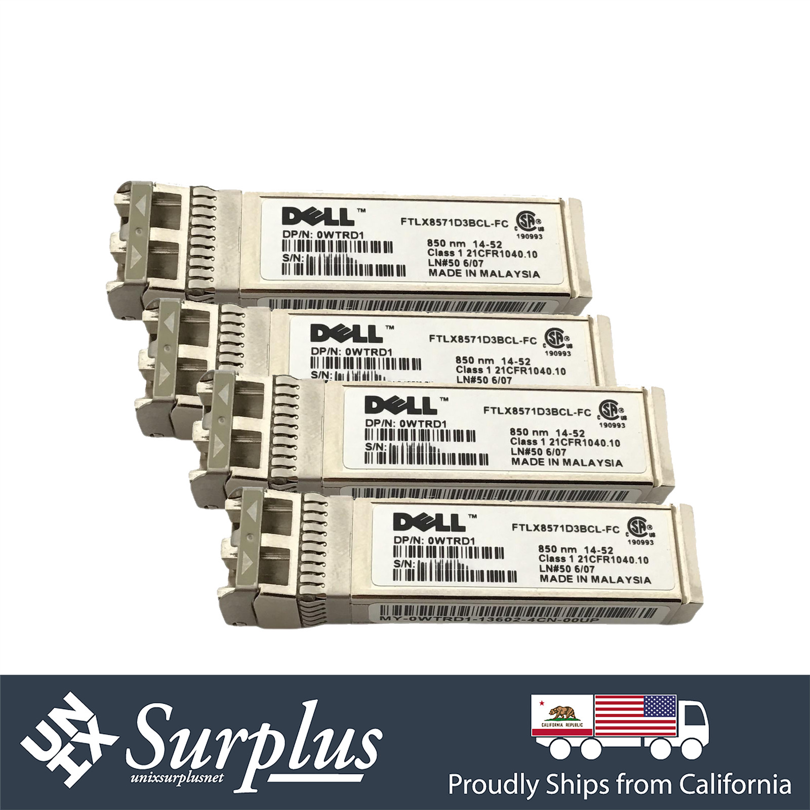 LOT of 4 Dell Original 10GB SFP-10G-SR 850nm MMF LC Connector Optic Transceiver