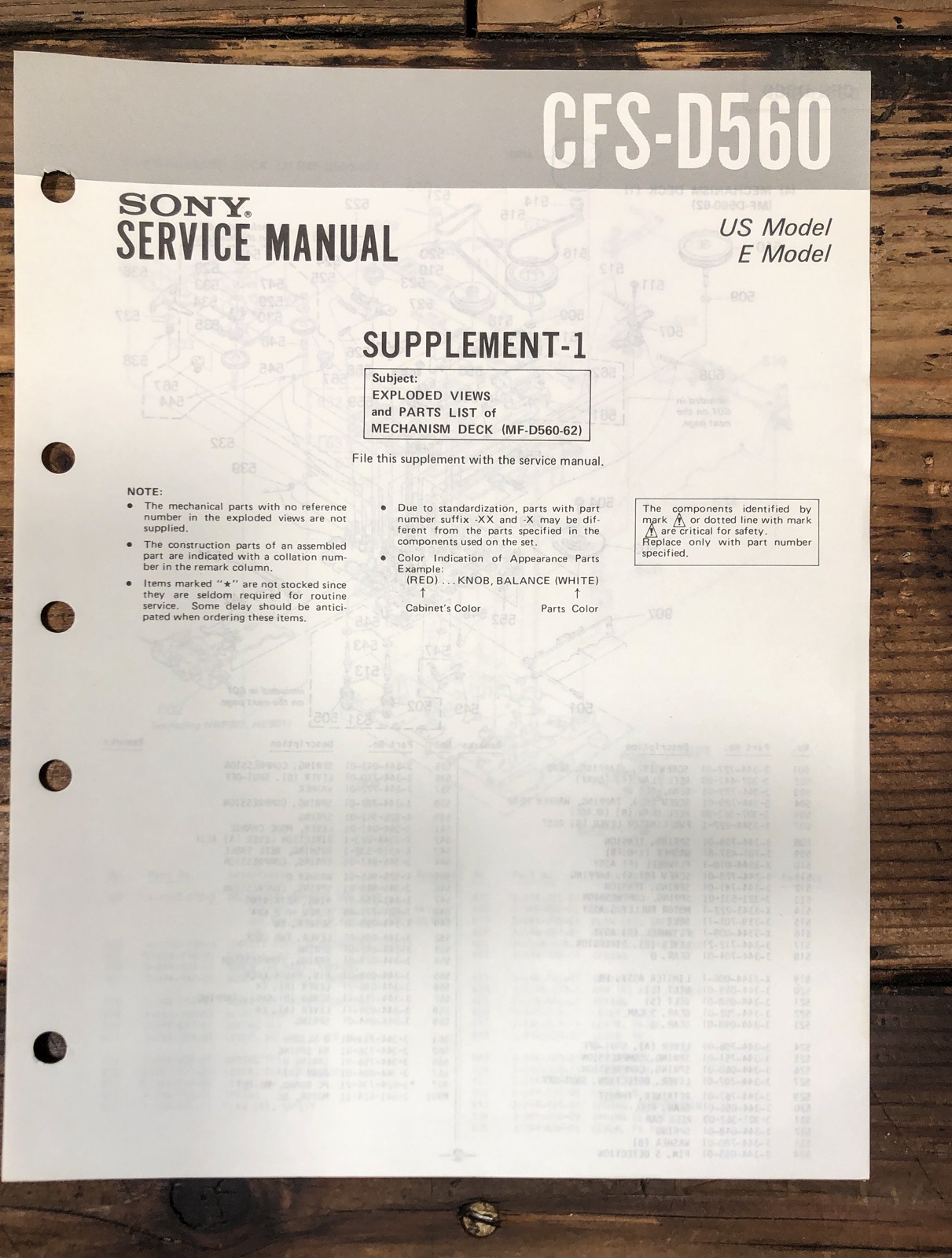 Sony CFS-D560 Radio Supp. Service Manual *Original*