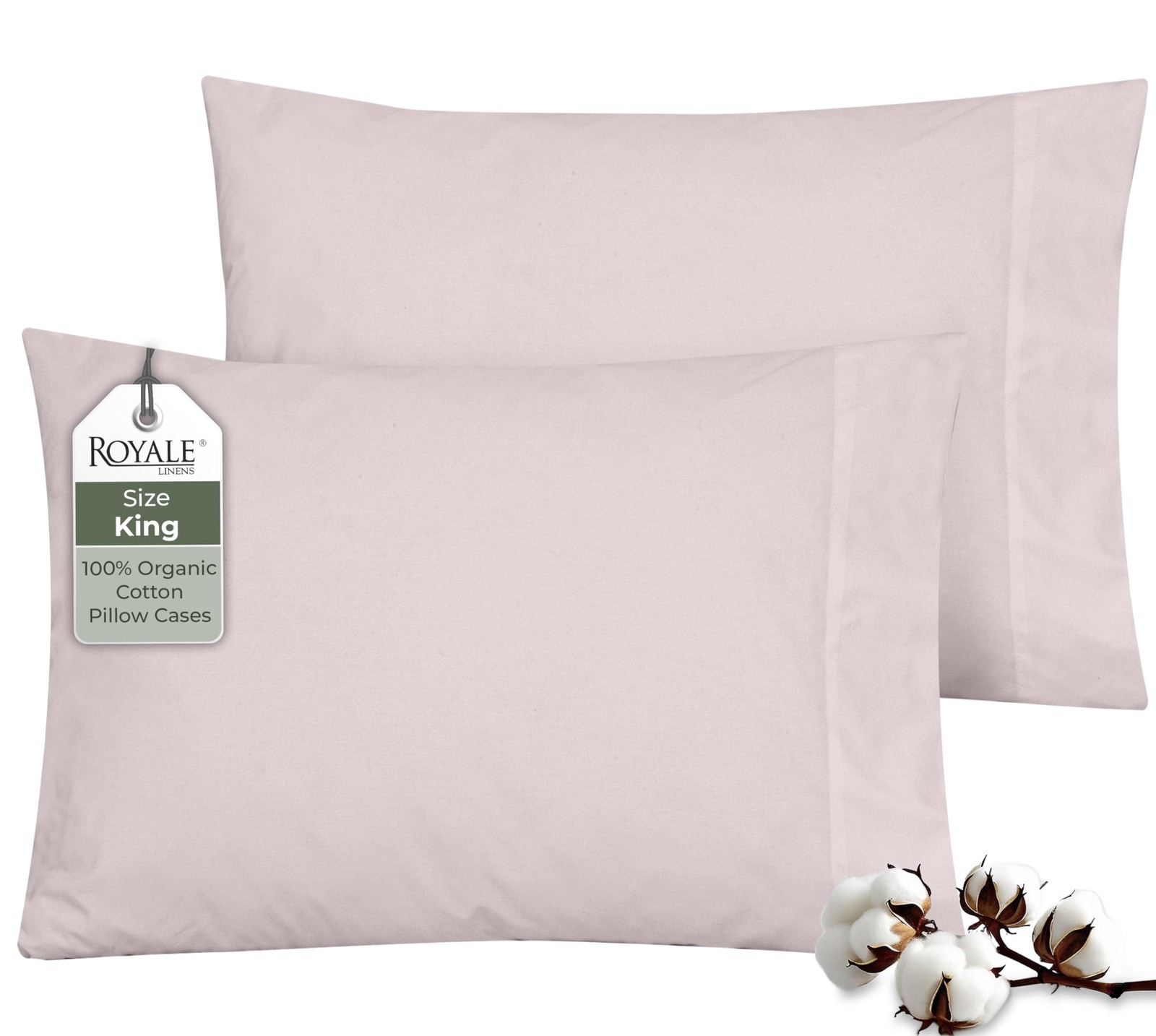 100% Organic Cotton Percale Pillowcases Set of 2 - King Size Percale Pillowca...