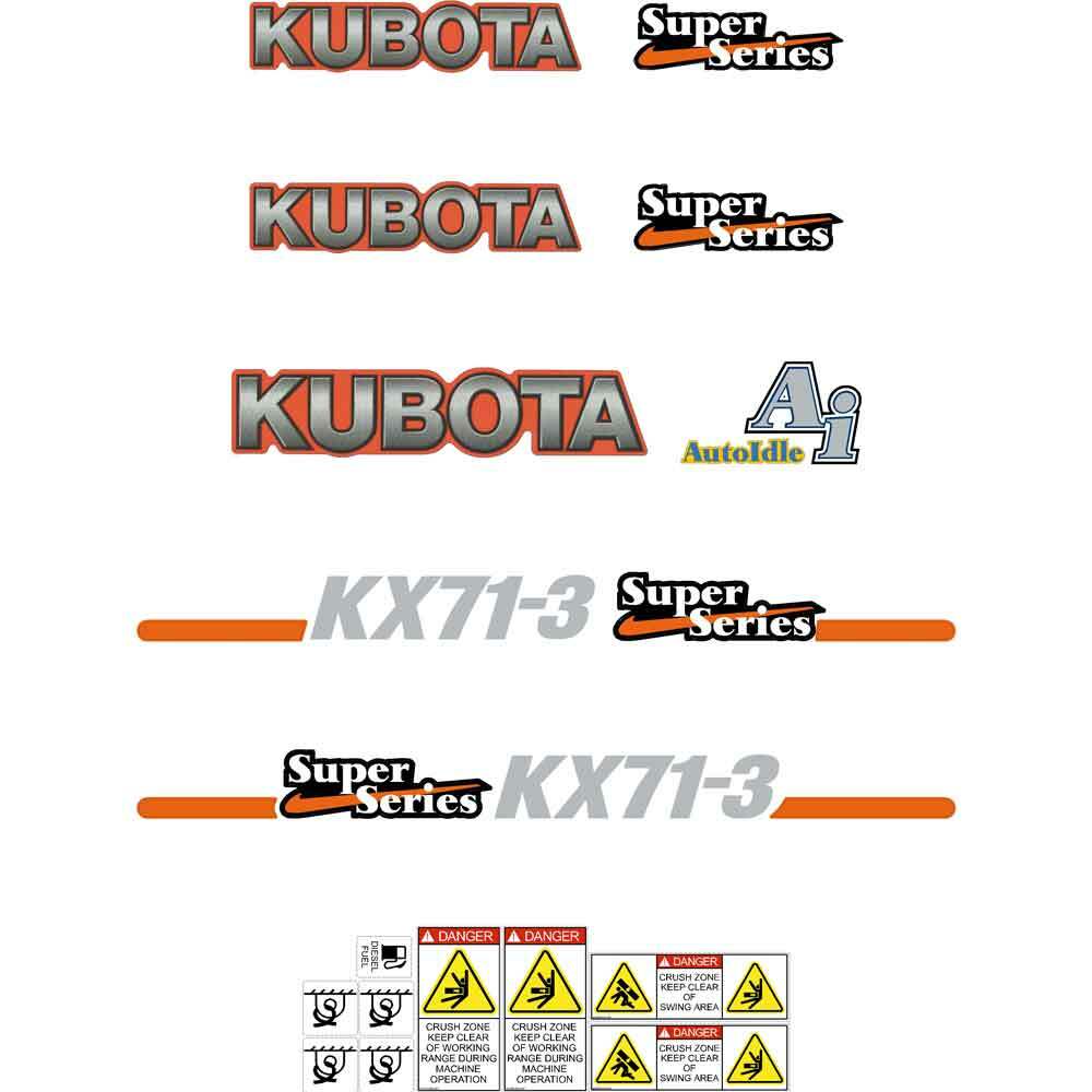 Kubota KX71-3 Super Series Decals - Repro Sticker Kit