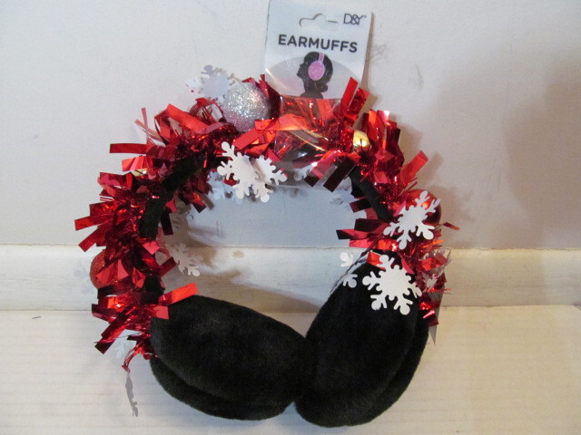 David and Young Womens Faux Fur Earmuffs with Holiday Decor, Black, One Size
