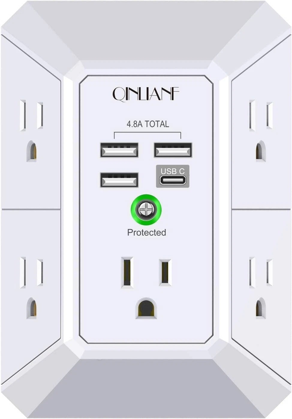 5 Outlet Extender Surge Protector Multi Plug Wall Adapter USB Charger Ports with