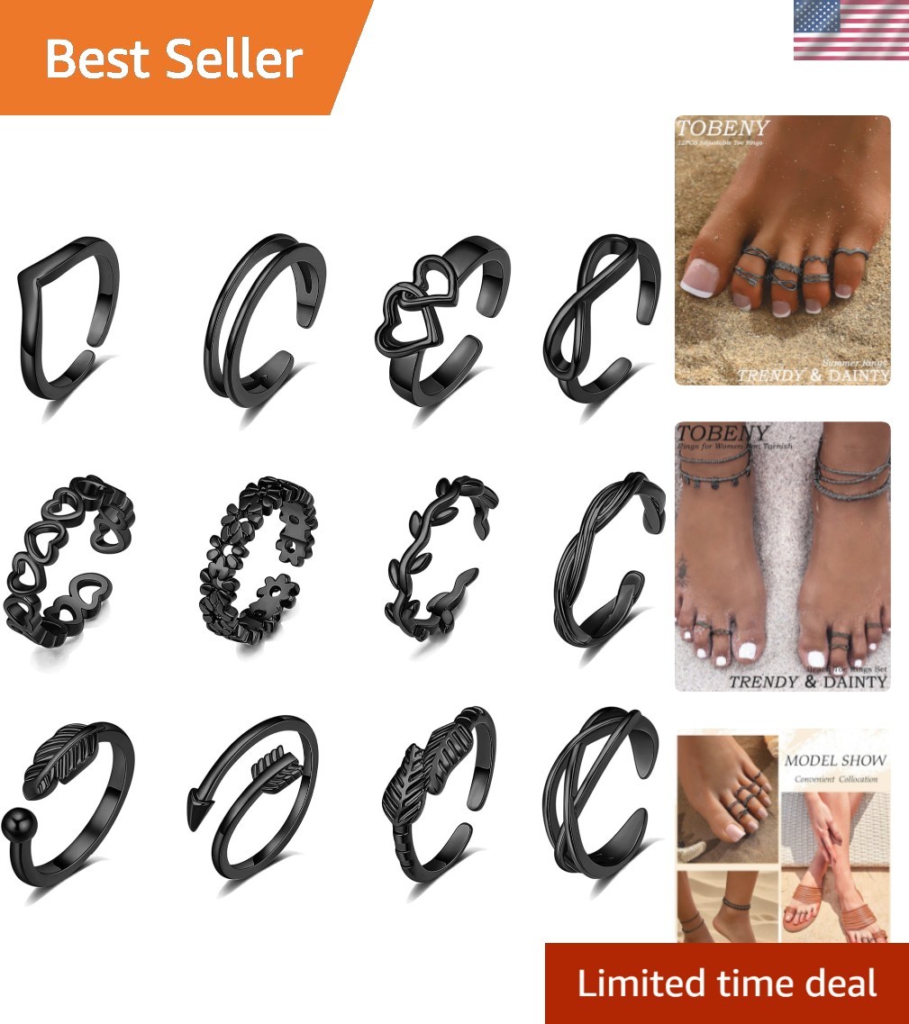 Effortlessly Stylish 12PCS Women's Adjustable Toe Rings - Gold Plated Set