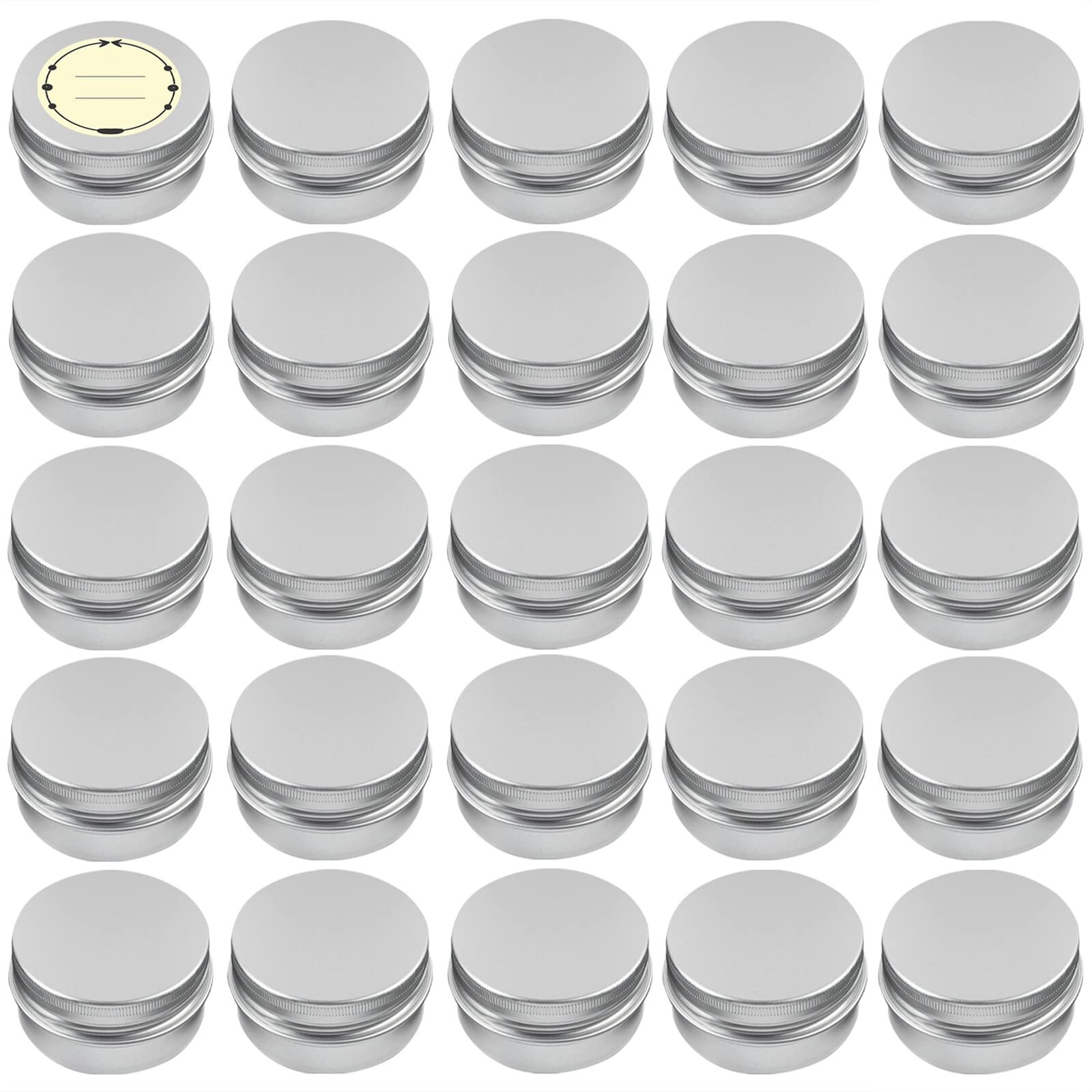 24 Pack 2 Oz Aluminum Tin Cans with Screw Lid & Labels, Refillable Travel Sized