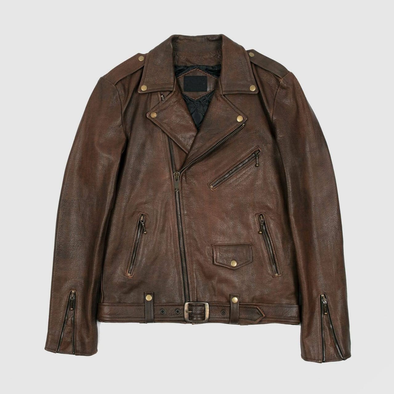 Abez Men's Slim Fit Rider Brown Motorcycle 100% Genuine Lambskin Leather Jacket