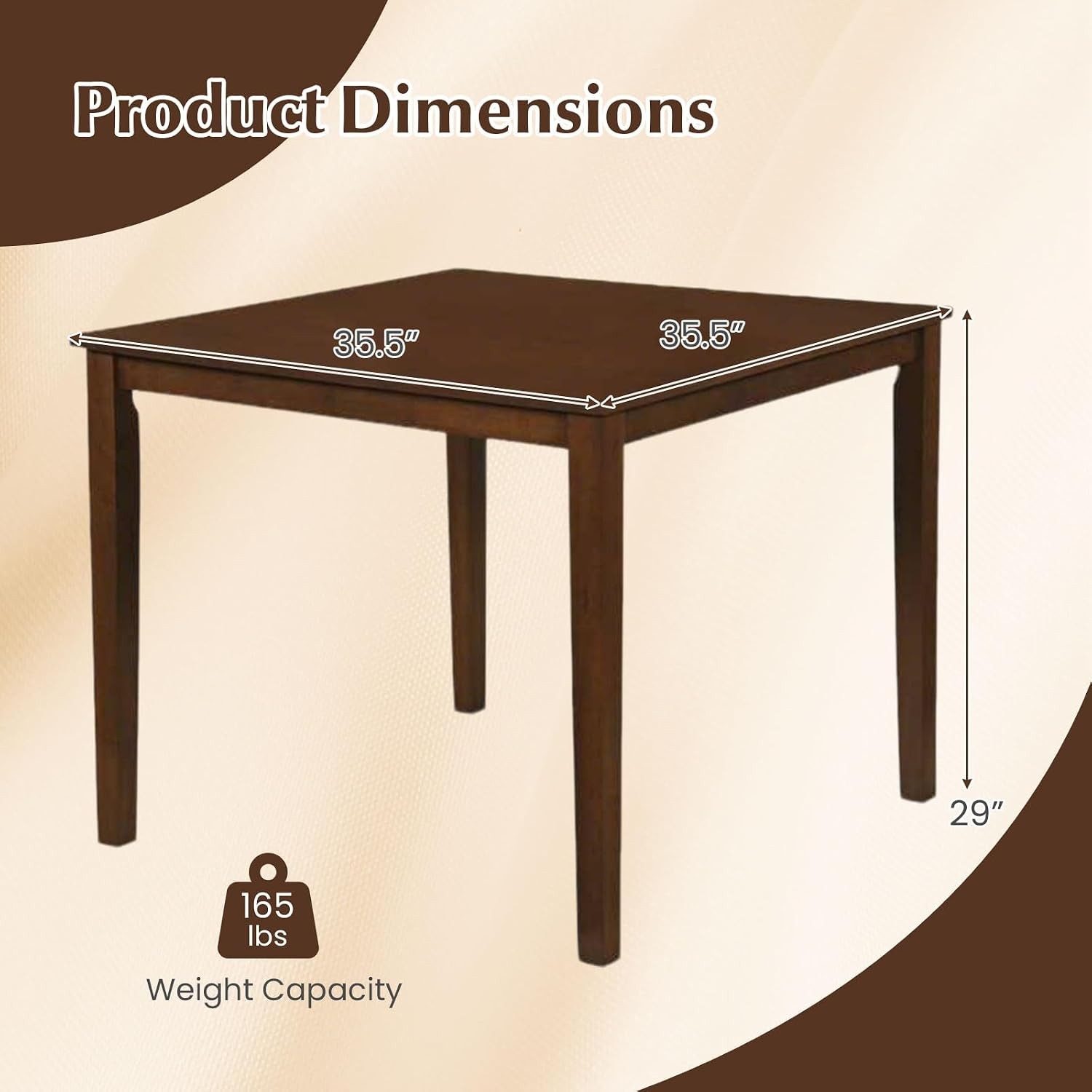 Dining Table for 4, 35.5" Square Kitchen Table with Solid Rubber Wood Legs,