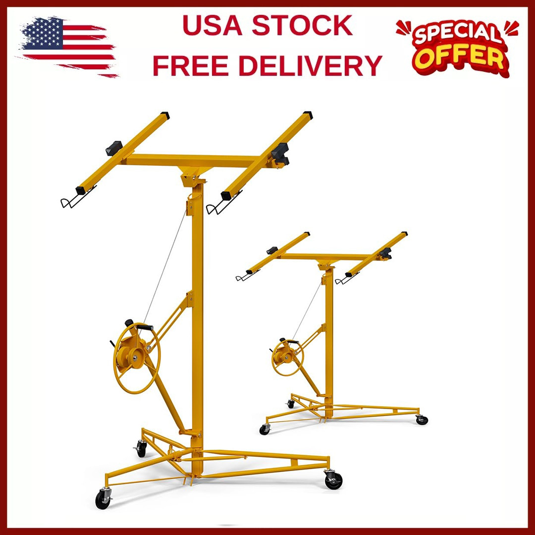 11FT Heavy Duty Steel Hoist Jack Lifter Sheetrock Lift Drywall Lift 150lb Yellow