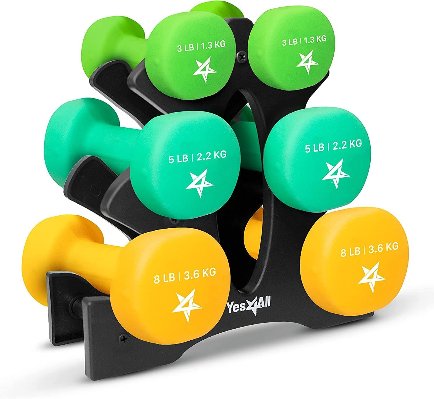 Dumbbell Neoprene 3-5-8Lb Pair + Metal Rack