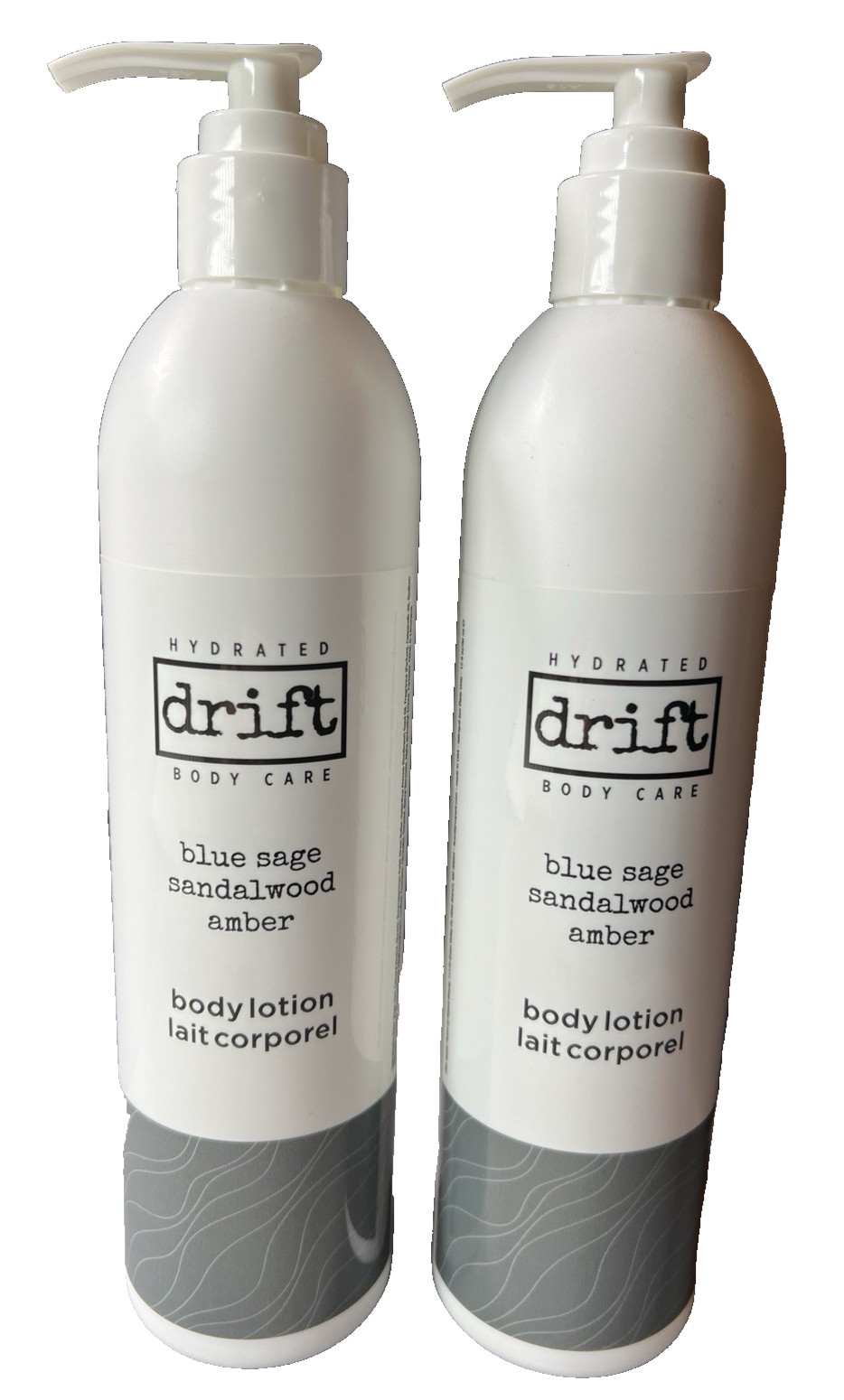 2 Bottles Drift Hydrated Body Care BODY LOTION Blue Sage Sandalwood Amber 12oz