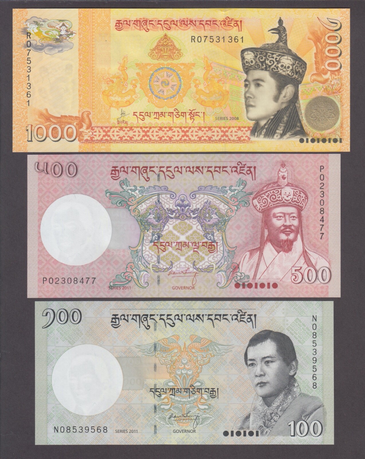 BHUTAN P.32-34  HIGH VALUE SET  100.500.1000 NGULTRUM  UNC WE COMBINE yyy  2409