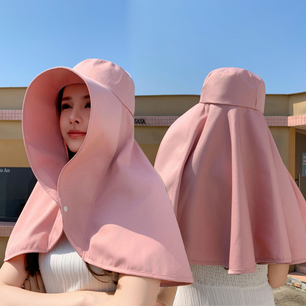 Summer Hat Women Outdoor Anti UV Neck Protection Wide Brim Shawl Ponytail Caps❥