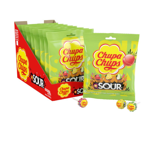 Chupa Chups Sour Fruit Lollipop Assortment- 4.2oz, (Pack of 12)
