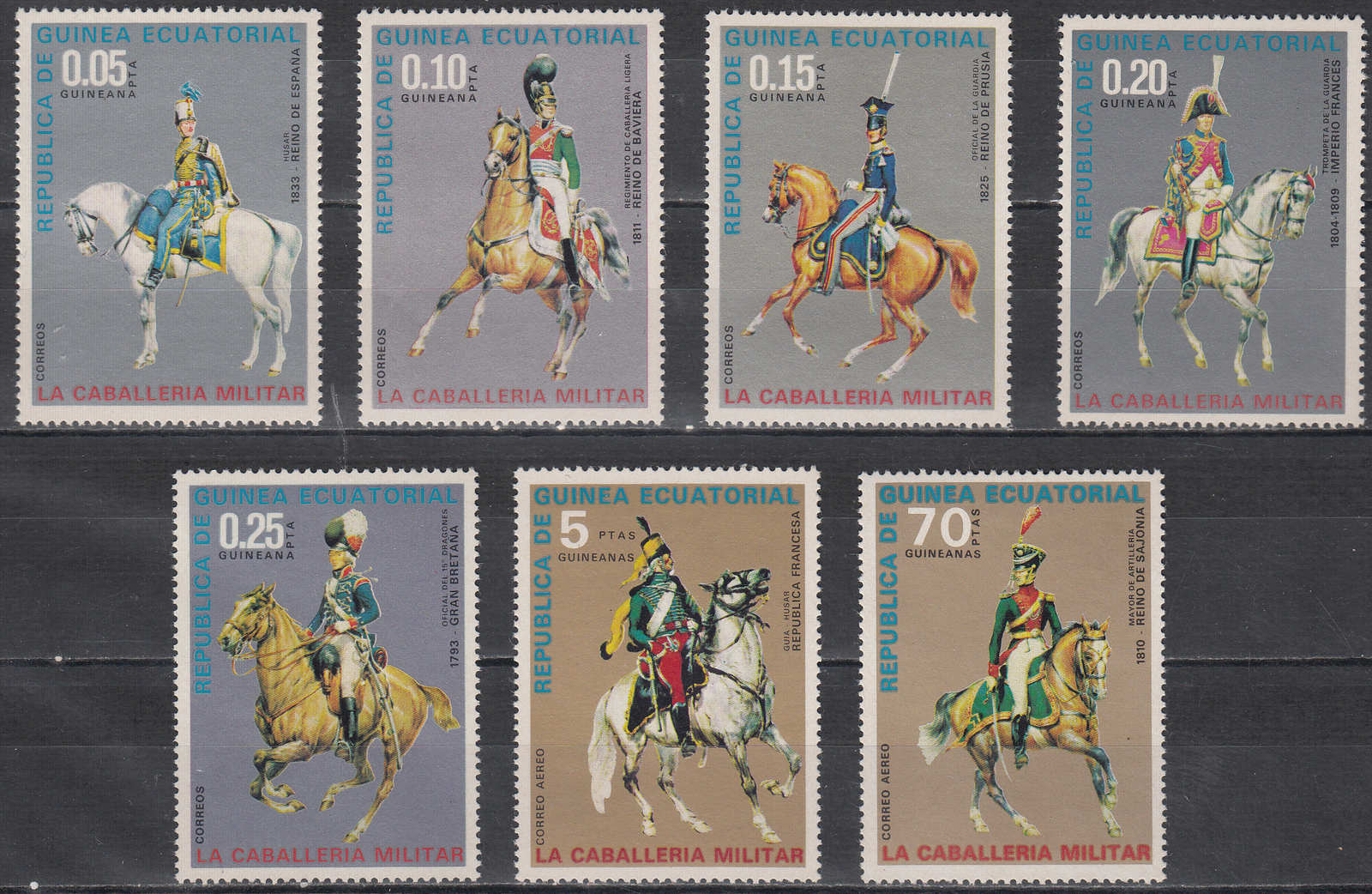 W EQUATORIAL GUINEA 0775A-781A MILITARY CAVALRY PERFORATED SET