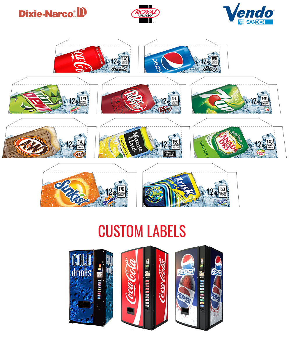 (10) Dixie Narco 276e 12 oz  "CAN" Vend Labels - Flavor Strips -VARIETY PACK