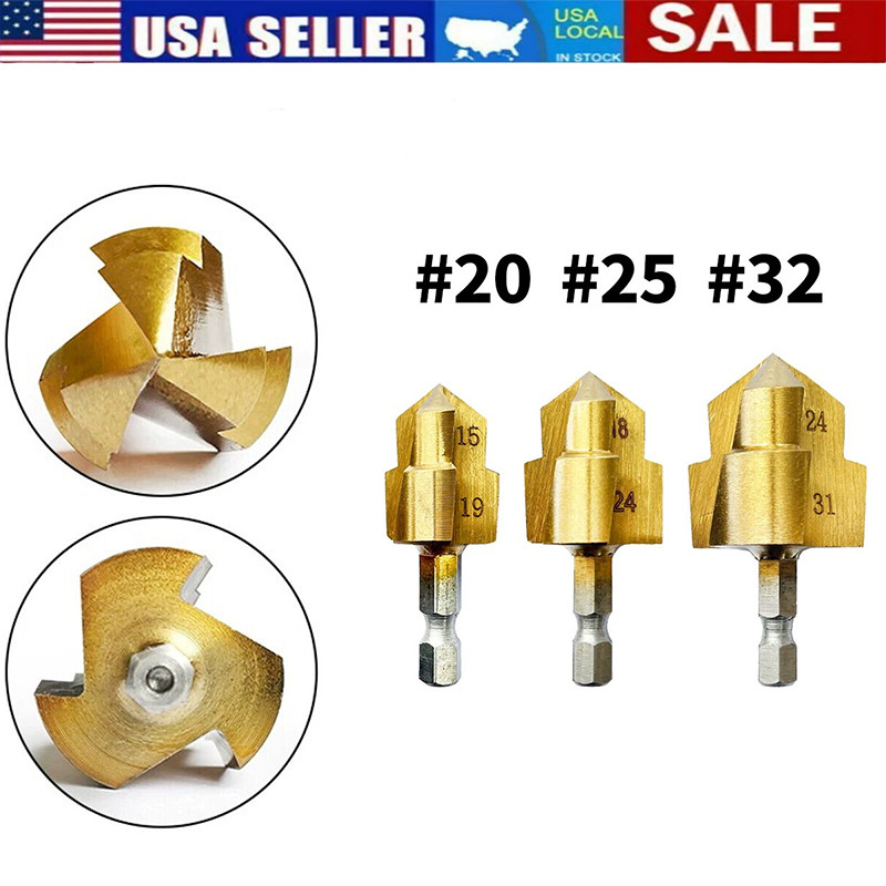 3PCS Heavy Duty Pipe Reaming Drill Bits, PVC Pipe Reamer, Conduit Reamer 3 Flute