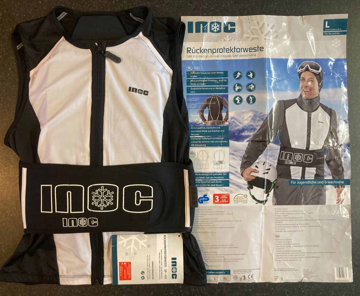Inoc WINTER SPORTS BACK PROTECTOR Mens Large PADDED VEST Skiing Snowboarding NEW