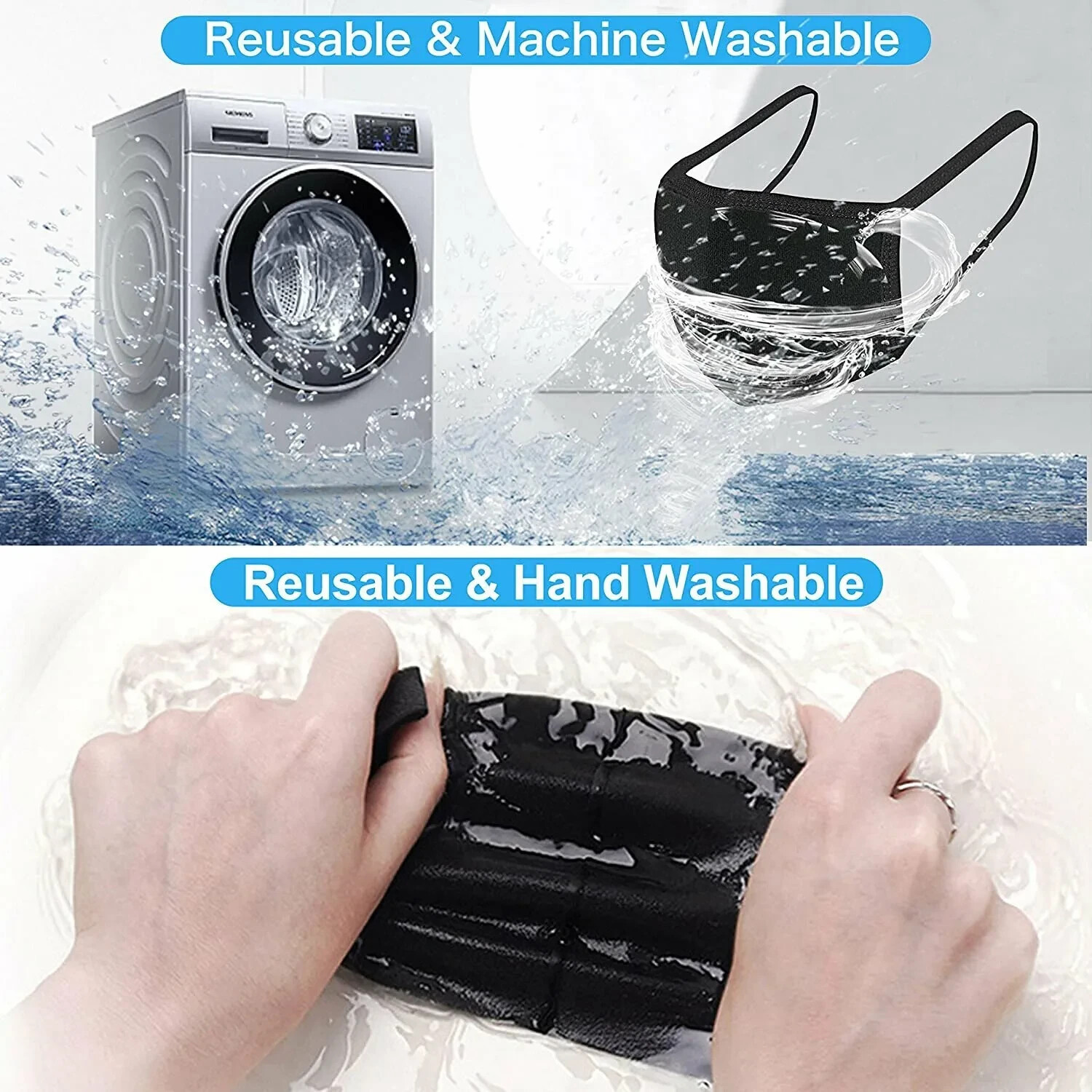 4-Pack Black White Cotton Adult Face Masks - Reusable Washable Unisex