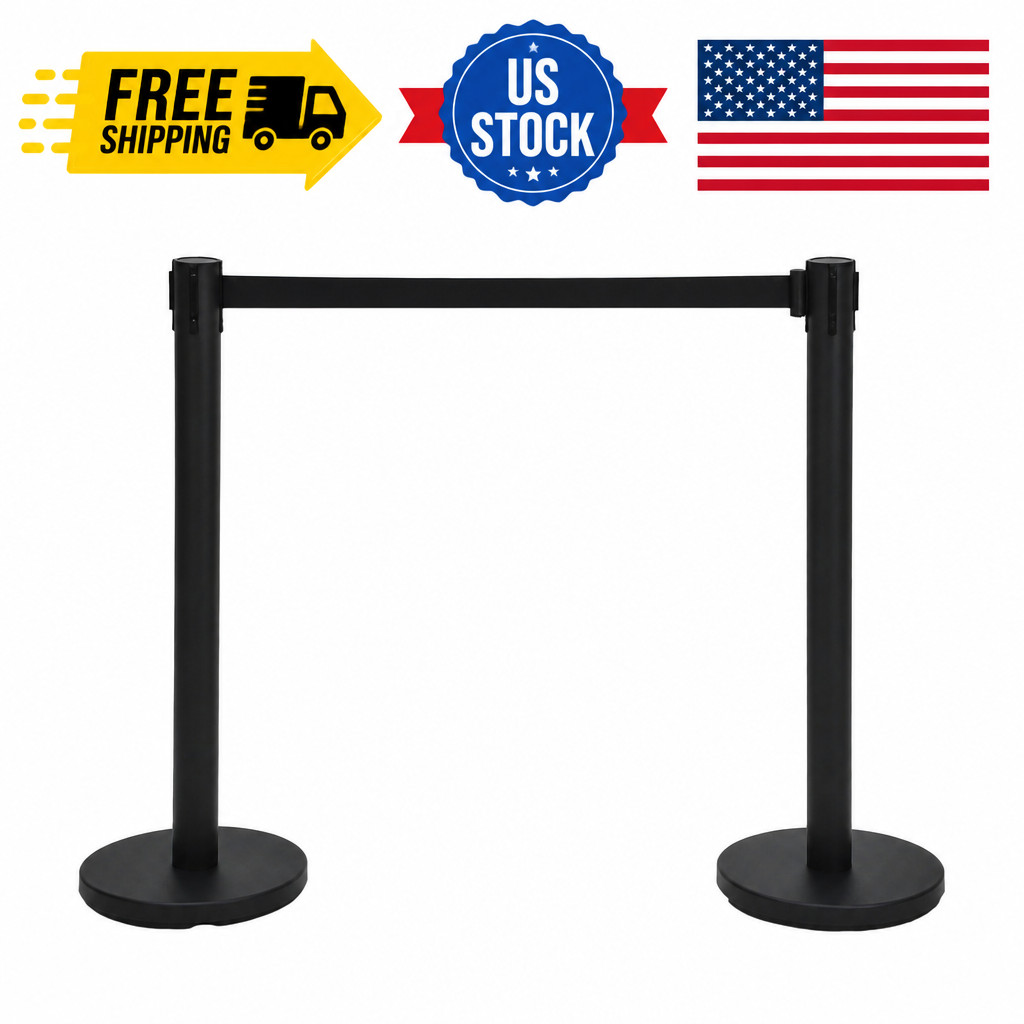 Crowd Control Stanchion Set, 2 Pack Black Stanchions with 6.6Ft Sturdy Retractab