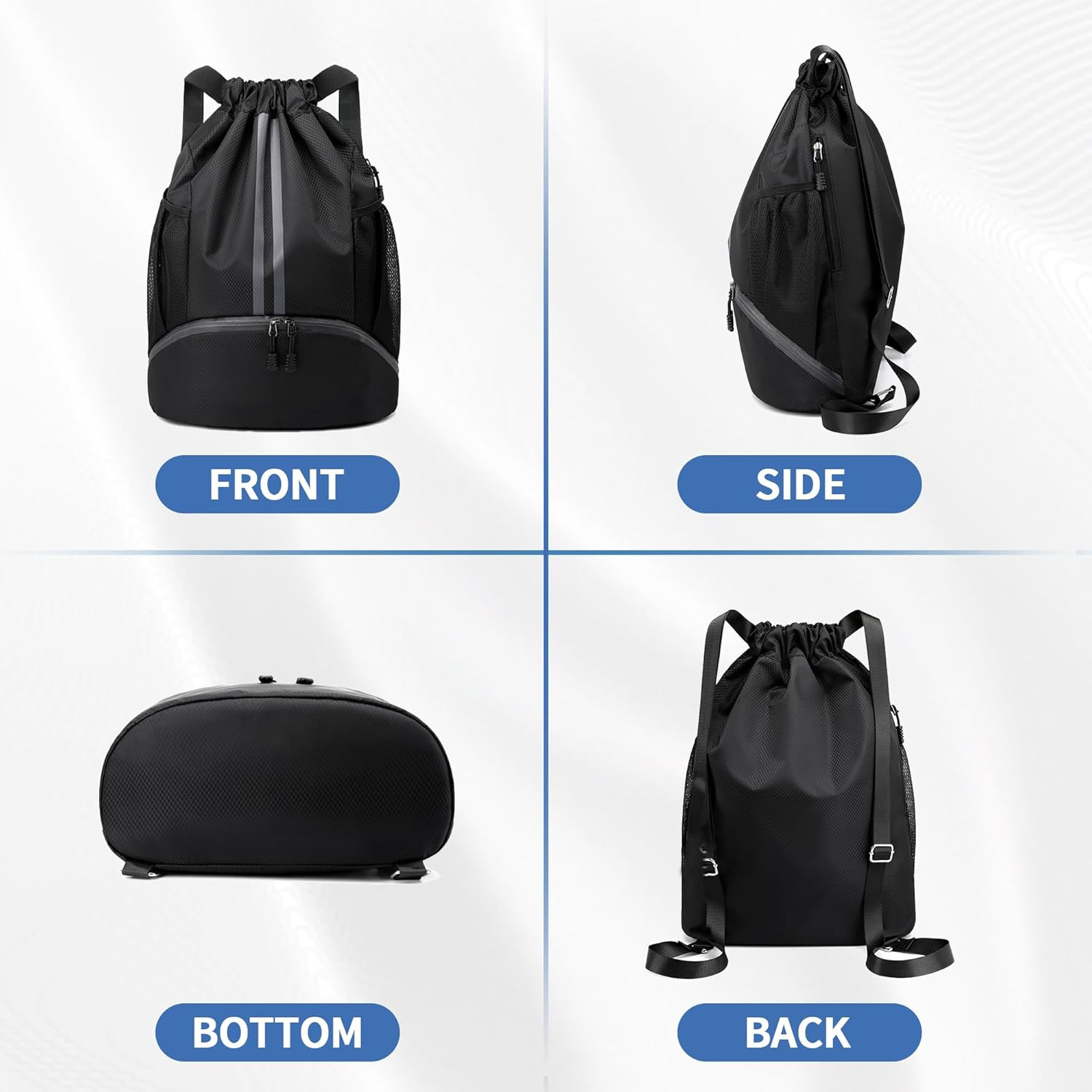 Drawstring Backpack Gym Bag with Shoes Compartment for Soccer, Basketball, Swim,