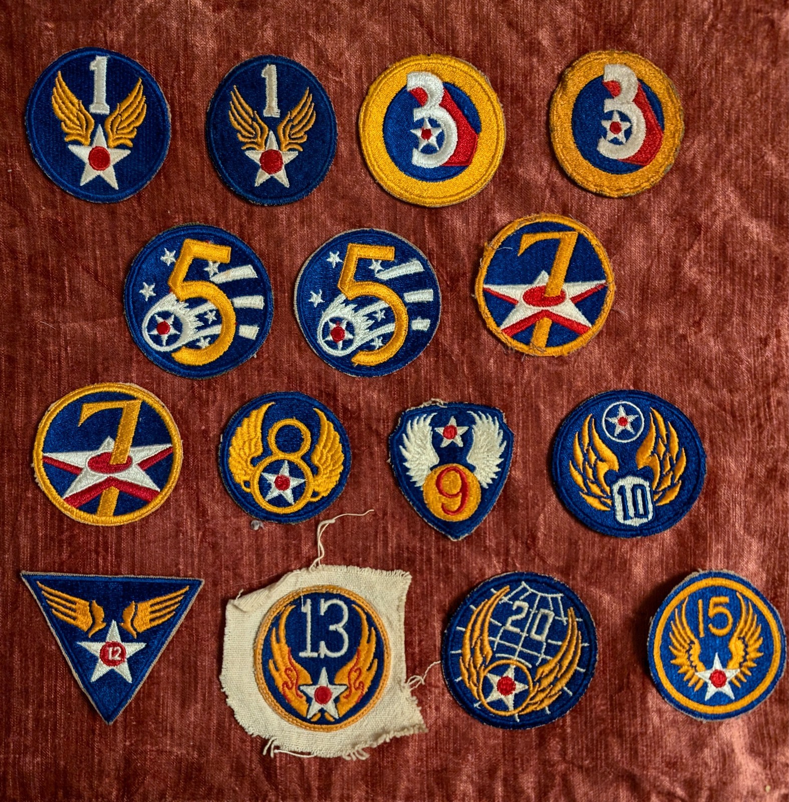 US WWII ARMY AIR FORCE ORIGINAL WAR TIME EMBROIDERED SET OF 30 PATCHES