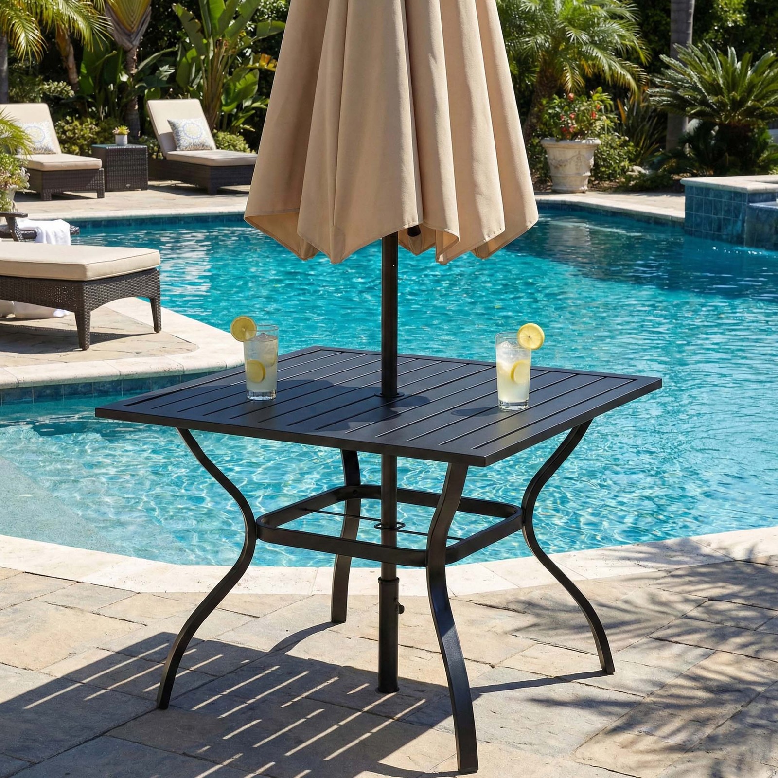Slat Patio Dining Table Square Backyard Bistro Table Furniture Garden Table