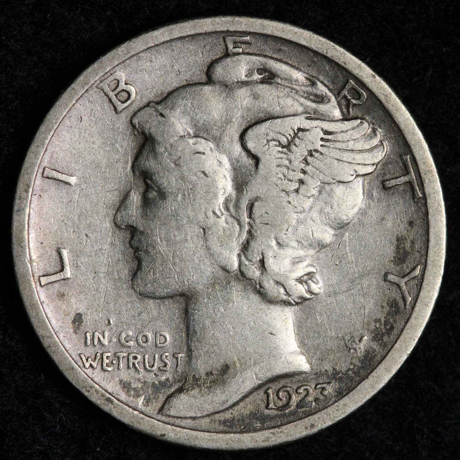 1923-S Mercury Silver Dime VF+ E342 ZANM