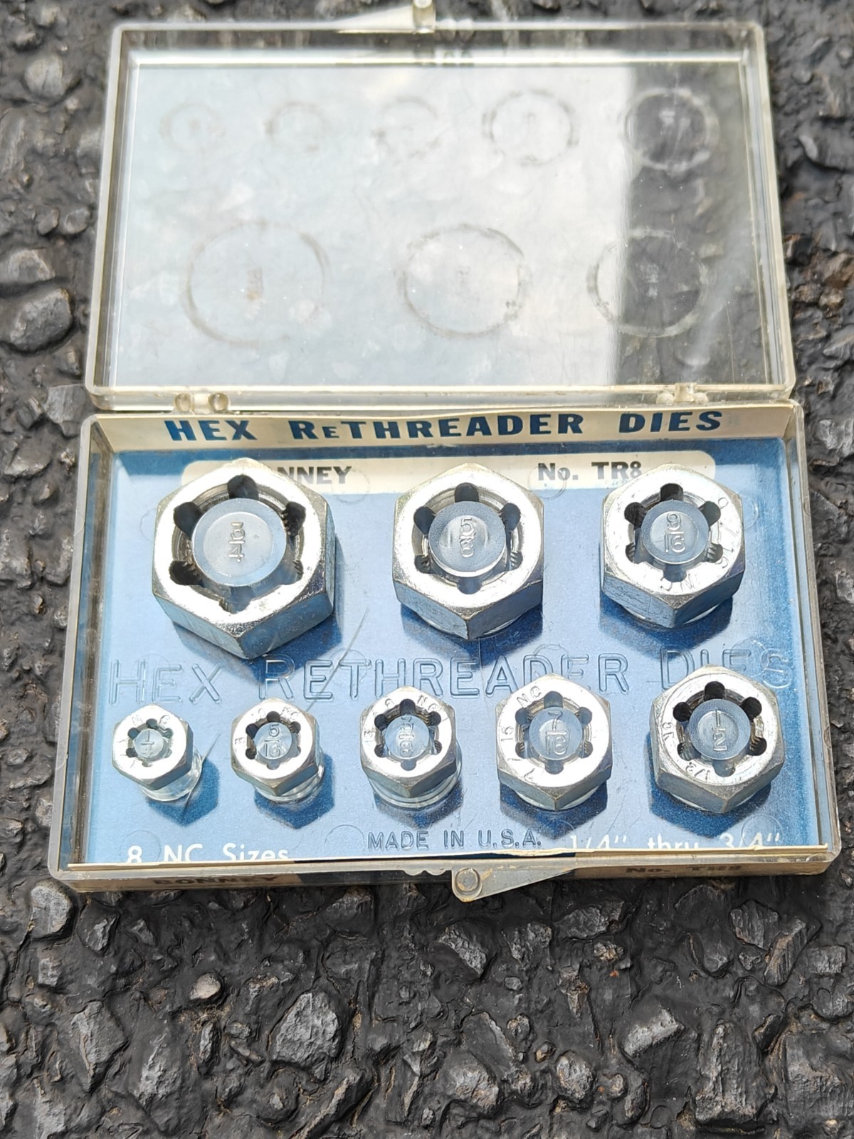 Bonney Tools USA Vintage 8pc SAE Hex Rethreading Die Set TR8 NC