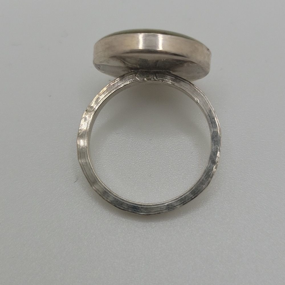Artisan made green stamp ring silver. Size 5