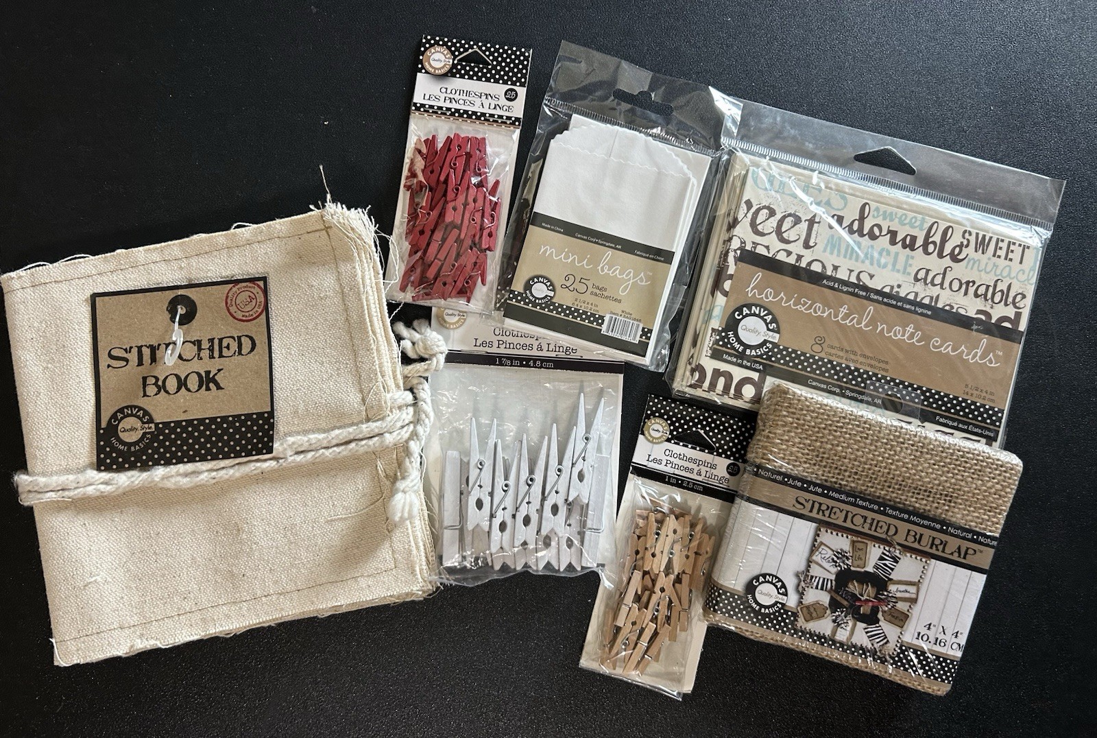 Canvas Corp. Stitch Book, Clothespins, Burlap Frame, Mini Bags,  Cards (254)