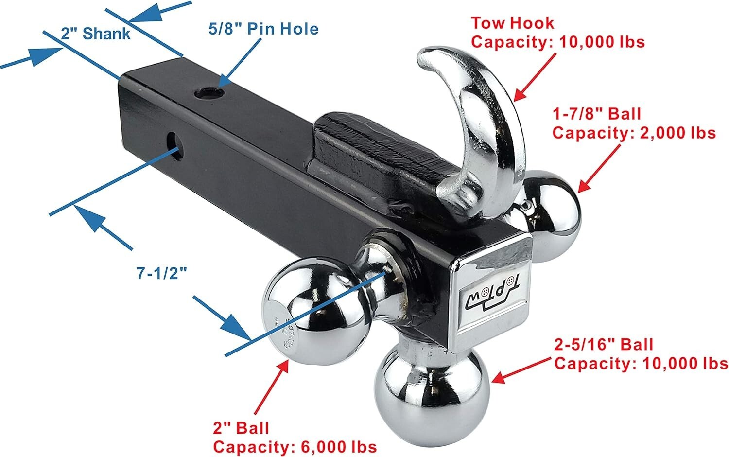 Soporte de bola triple para enganche de remolque de 2" con gancho