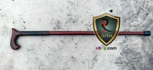 Solid Woodden Curved Walking Stick Handmade Designer Handle Half Leather Cane