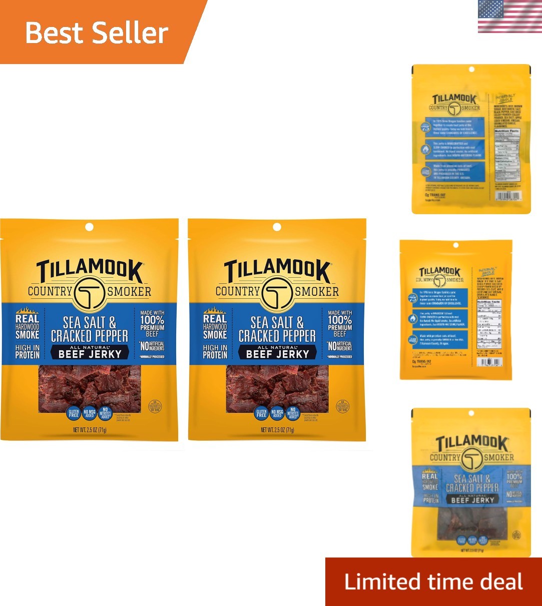Real Hardwood Smoked Beef Jerky, Sea Salt & Cracked Pepper, 2.5 Ounce Pack of 2