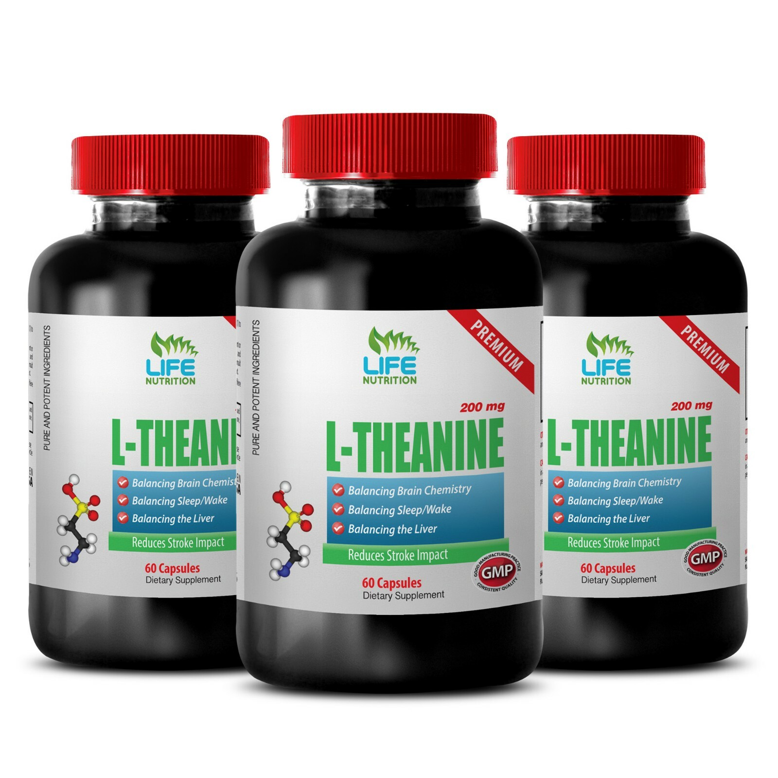 l theanine for anxiety - L-Theanine 200mg 3 Bottles - improve sleep quality