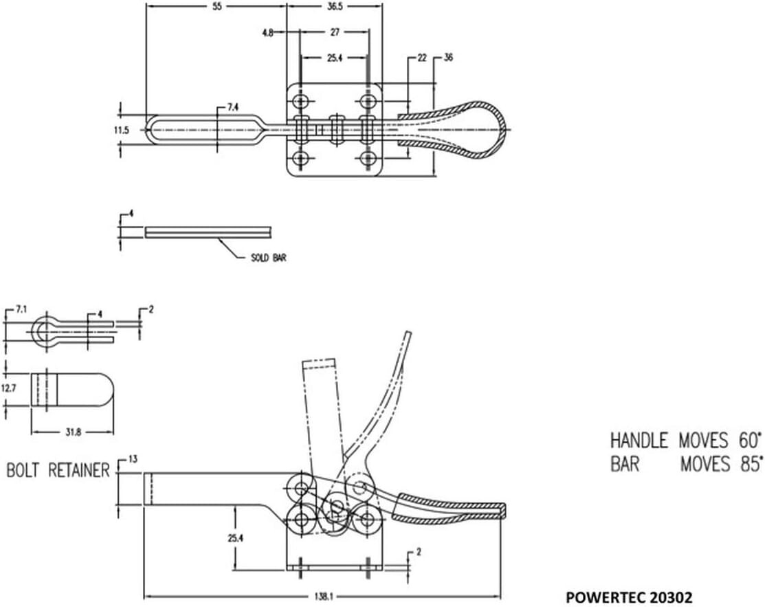 POWERTEC Quick Release Horizontal Toggle Clamp 201B 300lb Holding Capacity 12PK