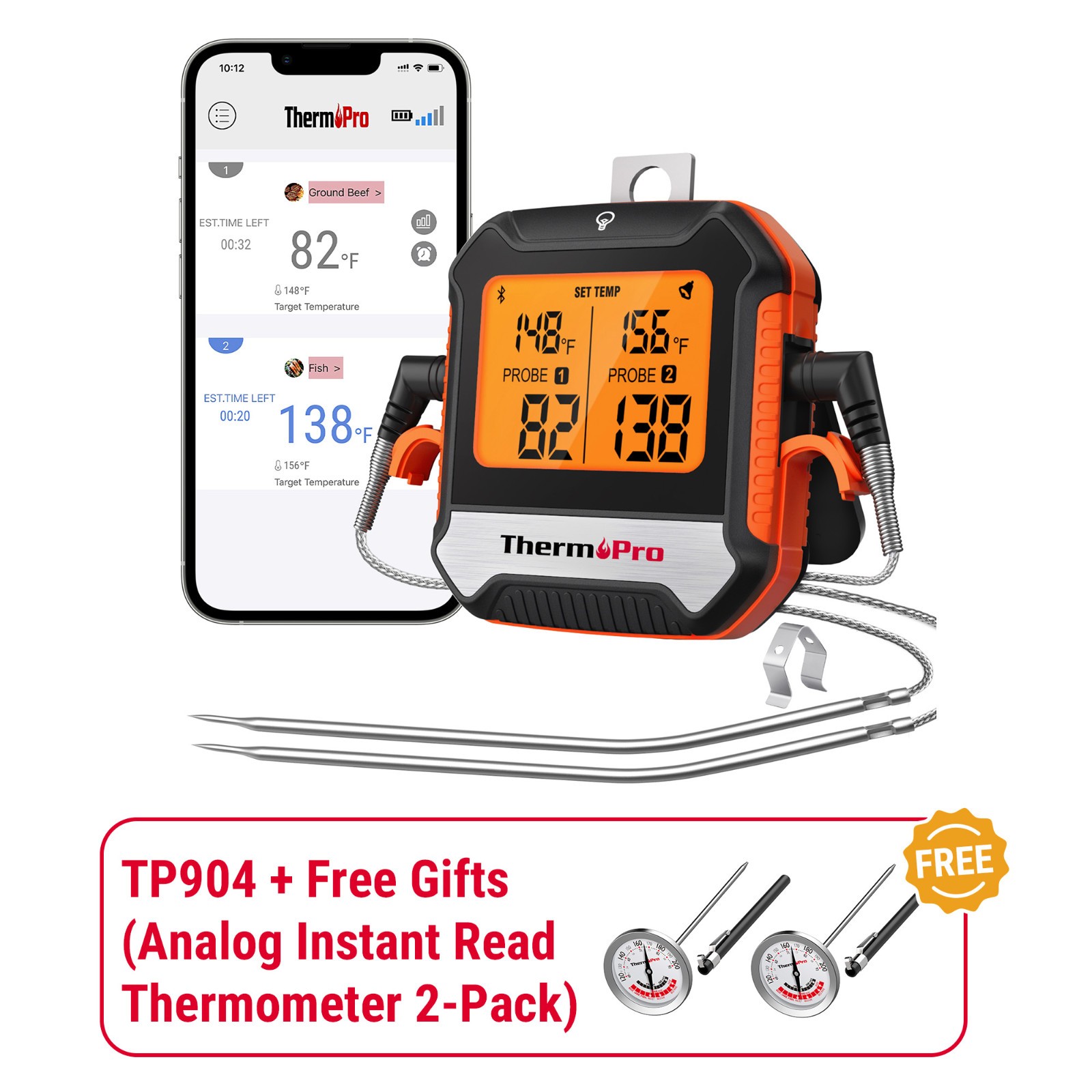 ThermoPro Bluetooth Meat Digital Thermometer Wireless with 2 Probes for BBQ Oven