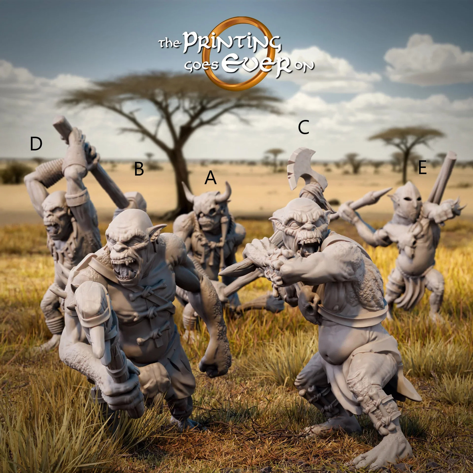 Tribal Half-Trolls (Set of 5) - 28-32mm Tribal - Resin Tabletop Miniatures