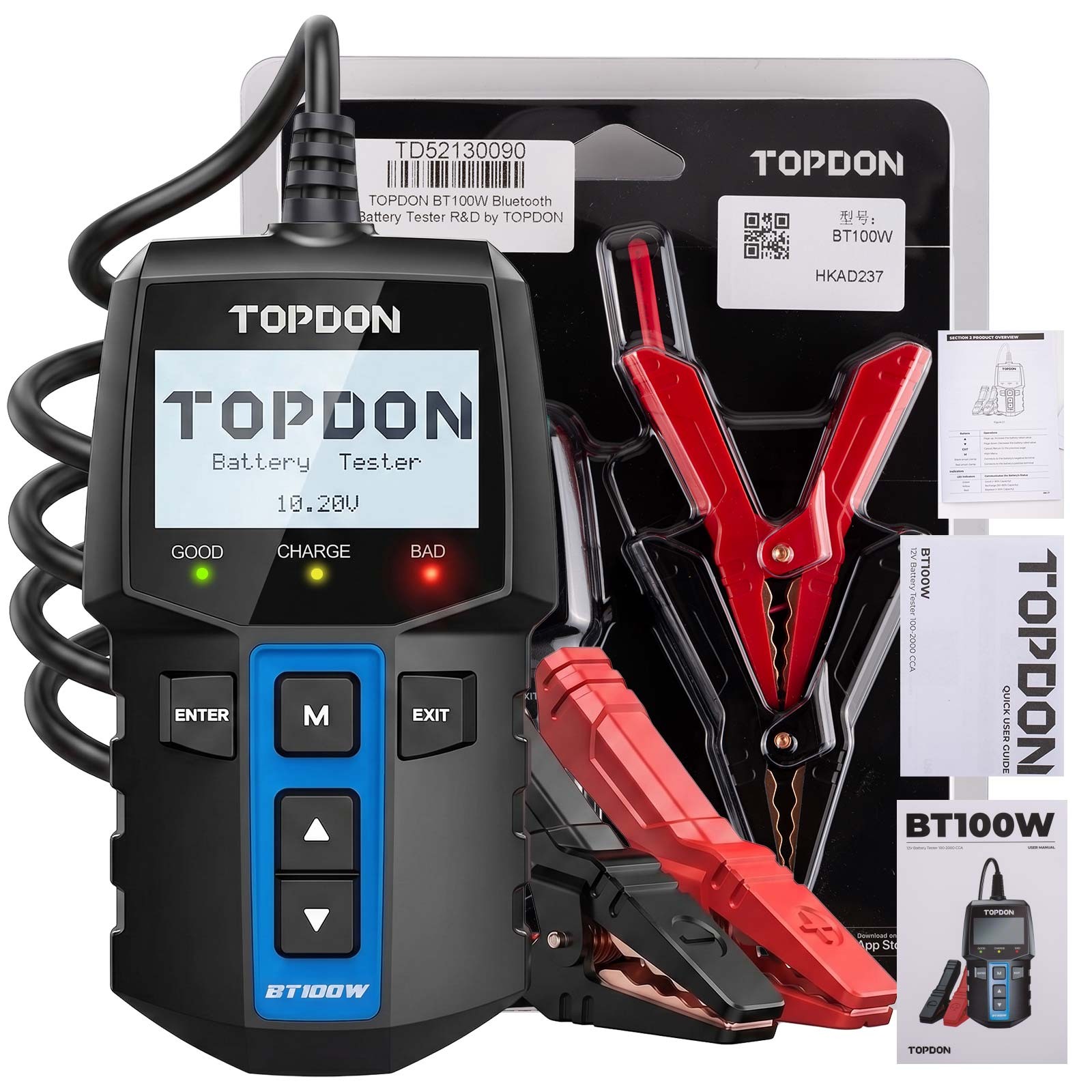TOPDON BT100W Battery Tester for State of Health & Charge , Cold-Cranking Amps