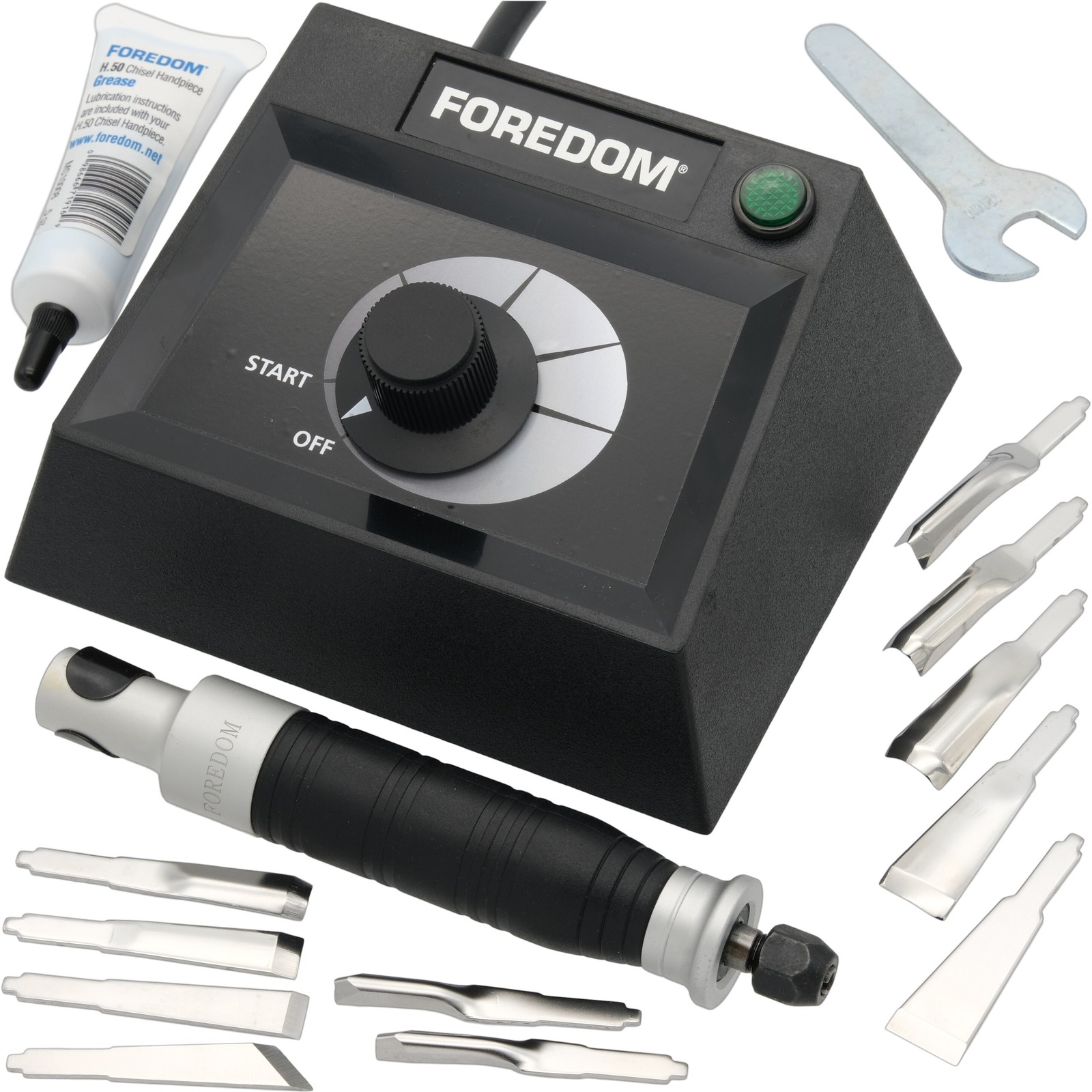 K.EM-50 Foredom Chisel 50c Handpiece & Table Top Control +11-Chisels Woodcarving