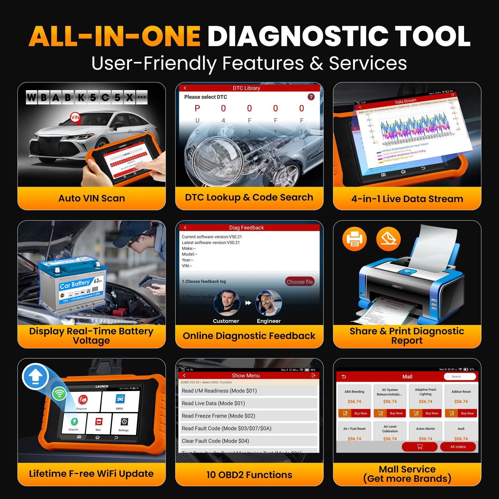 2024 LAUNCH Creader Elite 2.0 for VW Audi OBD2 Car Diagnostic Tool Scanner IMMO