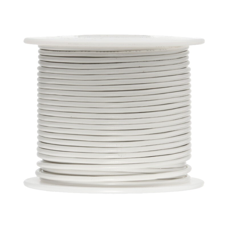 18 AWG Stranded Topcoat Hook Up Wire, White, 100 ft, 0.108" Dia, UL1015, 600V