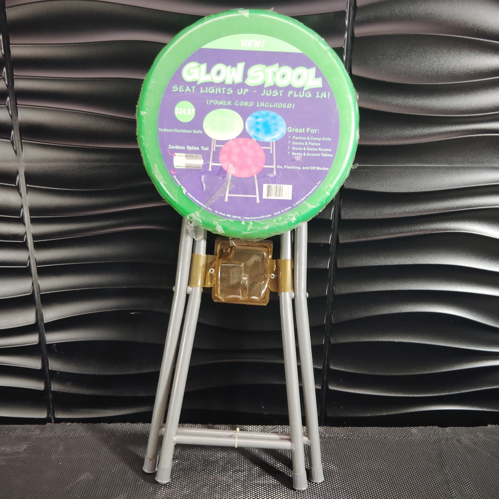 Vintage Portable Folding Glow Stool  LED 12" Seat 2ft Tall Battery Operated