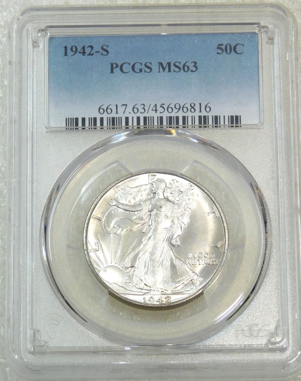1942-S Walking Liberty Half Dollar PCGS MS63 Blast White Superb Luster PQ #B296A