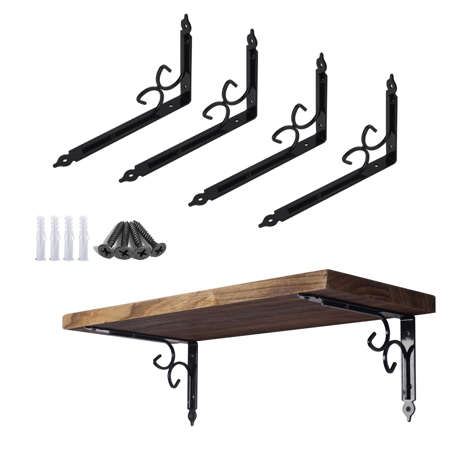 4 PCS 12 Inch Black Decorative Shelf Brackets Heavy Duty Right Angle