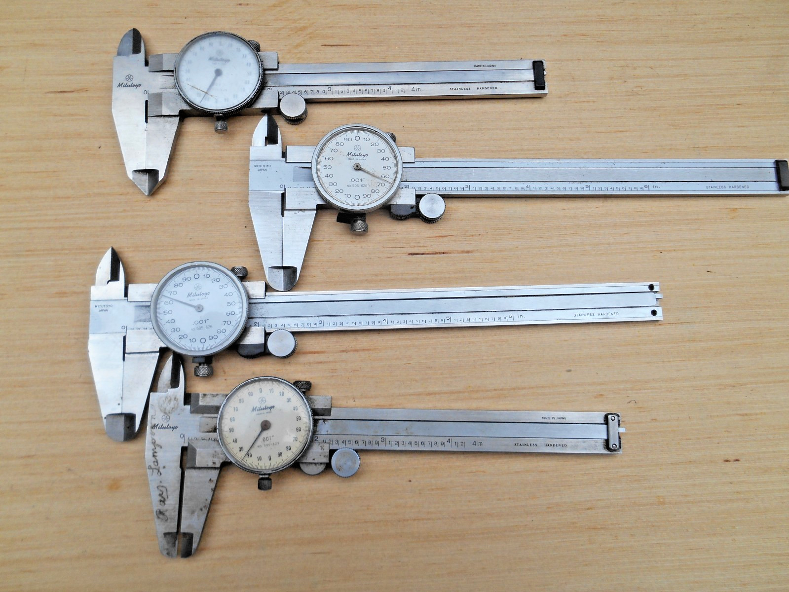 MITUTOYO DIAL CALIPERS , 6" & 12" FOR PARTS OR REPAIR , LOT OF 4