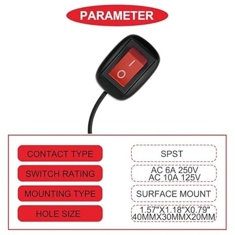 Red Rocker Switch ON/Off Surface Mount, Push Button with LED, 12V 24V 110V 1Red