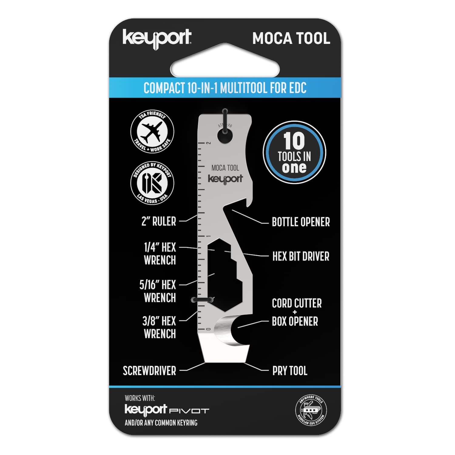 10-in-1 Keychain Multitool Flat EDC Key Tool Silver MOCA
