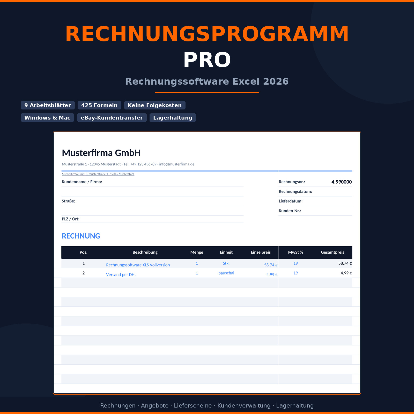 Invoice program Excel invoice software eBay dealer customer management invoice