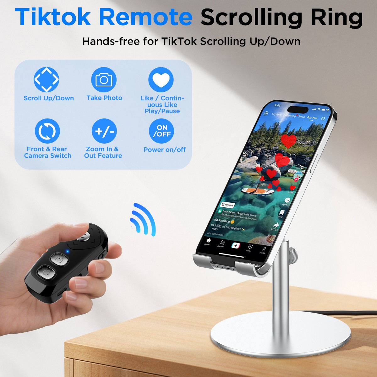 Wireless Camera Remote Control with Zoom for iPhone & Android Versatile Shutter
