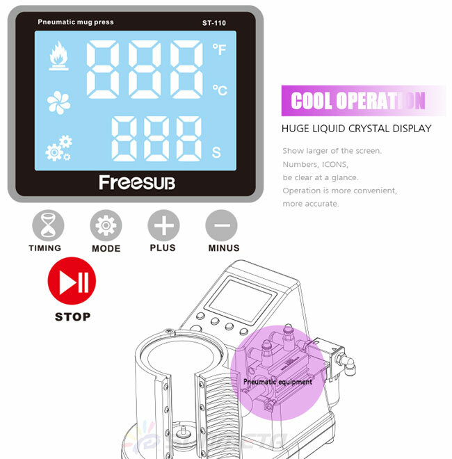 11oz Pneumatic Mug Heat Press Transfer Machine Sublimation Printing US free ship